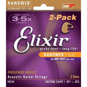 Resim Elixir 16534 Nanoweb Phosphor Bronze Akustik Gitar Teli (11-52) | 2'li Paket 