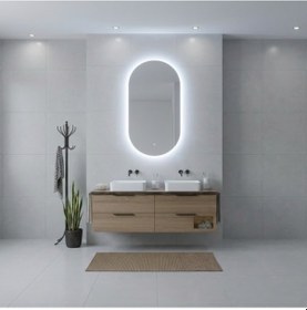 Resim 60x107 Cm Modern Oval Led Banyo Aynası Dokunmatik, Dim Edilebilir, 6500k Beyaz Işık Beyaz 
