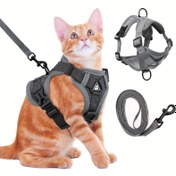 Resim Kedi Kama ve Kayışı Yürüyüş için Yumuşak Kedi Kama Kaçış Önleyici, Ayarlanabilir Kedi Kama Kedi Kayışı Yansıtıcı Şeritler Ceket, Nefes Alabilen Kedi Yelek Kama Seti Kitten Kolay Giyilebilir Açık Hava Yürüyüş 