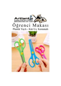 Resim Mavi Yeşil Öğrenci Makası 2 Adet Plastik Yaylı Küt Uç Korumalı Okul Makası Çocuk Makası Okul Öncesi Kreş Ana Sınıfı 