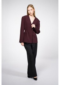 Resim Thalure Kadın Bordo Yakasız Blazer 