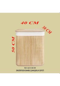 Resim Bambu Katlanır Çamaşır Sepeti Kirli Sepeti Dikdörtgen 