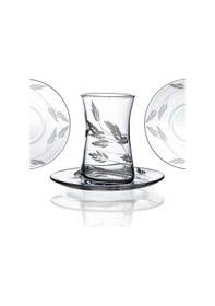 Resim Decocia Karabağ 6 Kişilik 12 Parça Çay Seti 165 CC Sürgün Desenli Şeffaf 