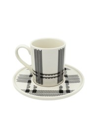 Resim Ekose Desenli 6 Kişilik Porselen Kahve Fincan Takımı Siyah Beyaz 