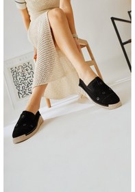 Resim Bethina Siyah Süet Perçin Detaylı Lazer Delikli Babet 001 