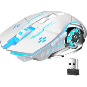 Resim Upway TW-Q13 Kablosuz Sessiz Rgb LED Işıklı Şarjlı Ergonomik 2400DPI Gaming Mouse Beyaz 