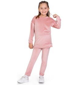 Resim My Kids Wear Kadife Basic Düz Renk Çocuk Takım Somon 