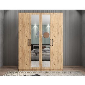 Resim Bevel 4 Kapaklı Gizli Çekmeceli Gardırop Ç 140 Cm - Montaj Dahil 