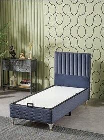 Resim Beehanem Almula 90x190 Tek Kişilik Baza Başlık Yatak 3 Lü Set Babyface Lacivert 