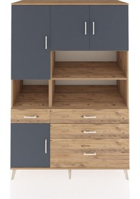 Resim Kronos Dolap 9 Raflı 4 Çekmeceli 4 Kapaklı 132x59x195 Çam-ant... Çam 