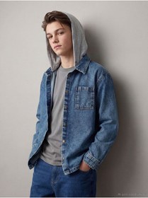 Resim LC Waikiki NEVAVM Farkıyla LCW Kids İndigo Kapüşonlu Erkek Çocuk Jean Gömlek - S62664Z4-507 