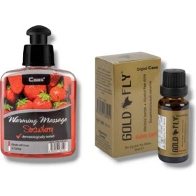 Resim Caas Çilek Aromalı Isıtıcılı Cinsel Masaj Yağı 100 ml + Gold Fly Kadınlara Özel Damla 