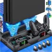 Resim Hobimtek Ps4 Slim Ps4 Pro Çift Fanlı Dikey Soğutucu ve Kol Şarj Edici Ps4 Şarj Standı Oyun Depolama Ps4 Standı 