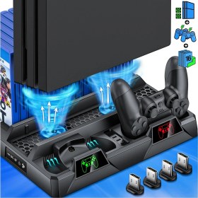 Resim Hobimtek Ps4 Slim Ps4 Pro Çift Fanlı Dikey Soğutucu ve Kol Şarj Edici Ps4 Şarj Standı Oyun Depolama Ps4 Standı 