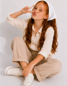 Resim Wega Moda Kız Çocuk File Örgü Bandana Delikli Triko Saç Bandanası Yazlık Pamuklu Plaj Uyumlu - Ekru 