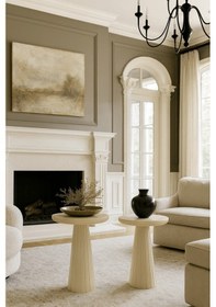 Resim Modern Tarzda Doğal Masif Ahşap Yan Sehpa 2 Li Krem Zigon Beyaz 