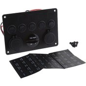 Resim Symbee 12v/24v Çift Usb Şarjlı 5'li Rocker Anahtar Paneli, Su Geçirmez Led Voltmetre Gösterge, Mavi Işıklı Deniz Ve Araç Kullanımı İçin 