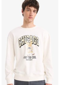 Resim Defacto Boxy Fit Bisiklet Yaka Baskılı Sweatshirt E6430ax25auer105 Ekru 