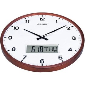Resim Seiko Clock Qxl008b Akçaağaç Ahşap Kasa Dijital Takvimli Duvar Saati Kahverengi 