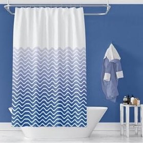 Resim Tropik Home Banyo Perdesi Mavi Dalga Desen Yerli Üretim Duş Perdesi C-Halka Hediye 180x200cm Banyo Perdesi 