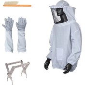 Resim Mufunye Arıçılık 4'lü Takım: Yarım Kılıf Arı Ceket, Zararlı Olmayan Eldiven, Çerçeve Tutucu Ve Arı Fırçası - Pt-007 Beyaz 