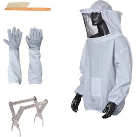 Resim Mufunye Arıçılık 4'lü Takım: Yarım Kılıf Arı Ceket, Zararlı Olmayan Eldiven, Çerçeve Tutucu Ve Arı Fırçası - Pt-007 Beyaz 