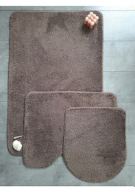 Resim Ultrasoft Düz Kapuçino 3 Lü Banyo Halısı Paspası Seti Kaymaz Kahverengi 