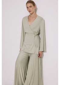 Resim Manuka Bağlamalı Dökümlü Kimono Pastel Yeşil Pastel Yeşil 