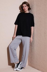 Resim Lela Streç Oversize Fit Bisiklet Yaka T Shirt Bayan T SHİRT 5865911 