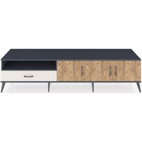 Resim Hyperion Tv Ünitesi 3 Raflı Tek Çekmeceli 3 Kapaklı 220x44x51 Antrasit-çam/aytaşı Atlas Çam/aytası - Antrasıt 