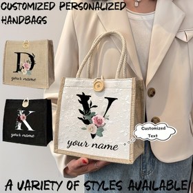 Resim Özel Çiçek Desenli Kadın Çantası - Kişiselleştirilmiş İsim Seçeneği, Hafif Naylon Tote ile Altın Tonlu Donanım, Partiler, Düğünler ve Benzersiz Hediyeler için Mükemmel, Parti Aksesuarı | Çiçek Desenli Çanta | Dayanıklı Askı, Çanta 