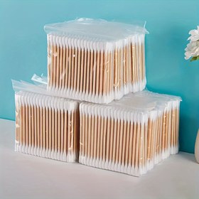 Resim 1000/500/100 Adet Çift Başlı Pamuk Çubuklar - Kokusuz, Düşük Alerjenik, Kulak ve Makyaj Temizliği İçin Uygun, Kişisel Bakım İçin Çok Amaçlı Tek Kullanımlık Pamuk Çubuklar 