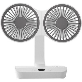Resim Şarj Edilebilir 4000mah Led Işıklı Çift Kafalı Masa Vantilatörü Beyaz, 