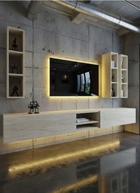 Resim Resital Ledli Duvara Monte Tv Sehpası - Traverten - W6003-8 Traverten 