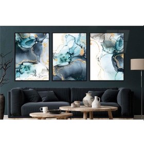 Resim Alüminyum Çerçeveli Gerçek Cama Baskı Sanat Temalı 3'lü Set Cam Tablo 0024 