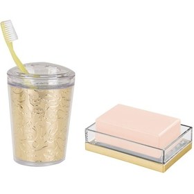 Resim Sıa Diş Fırçalık Ve Sabunluk 2 Li Banyo Seti.Altın Yapr . Altın 