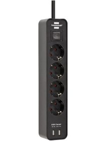 Resim Brennenstuhl Ecolor 2xUSB Hızlı Şarj Özellikli 4'lü Priz 1.5 Metre Siyah 