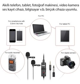 Resim Boya Çok Yönlü Ikili Yaka Mikrofonu BY-M1DM 