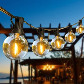 Resim 7.32 metre/14.02 metre/16.22 metre/18.29 metre/26.0 metre Masal Işıklı Dize, Kırılmaz ve Festival Dekorasyonu G40 Plastik Ampul LED Dize Işık, Dış Mekan Retro Garland Düğün Işığı 