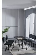 Resim Elfin 70x110 Siyah Yemek Masası, Yemek Masası Takımı, 2 Sandalye 1 Bench - Antrasit Antrasit 