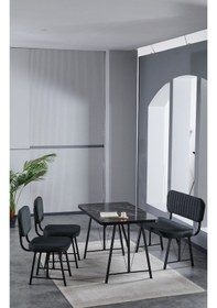 Resim Elfin 70x110 Siyah Yemek Masası, Yemek Masası Takımı, 2 Sandalye 1 Bench - Antrasit Antrasit 