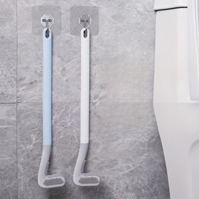 Resim 1 adet ev banyosu için duvara monte edilebilen golf tuvalet fırçası uzun saplı deliksiz silikon temizlik fırçası 