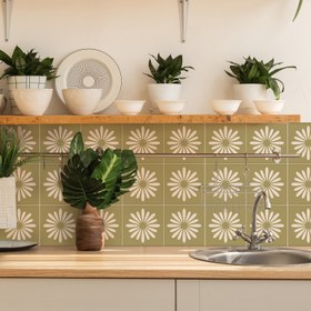 Resim 10 adet Su Geçirmez & Yağ Tutmaz Çiçekli Karo Stickerlar - Kendinden Yapışkanlı Duvar Kağıdı Gibi Dekoratif Etiketler, Yeşil ve Beyaz Çiçek Deseni, Mutfak, Banyo, Oturma Odası için - (10.16x10.16cm veya 14.99x14.99cm) - Kolay Kurulum & Kalıntısız Çıkarma - DIY Ev Yenileme & Apartman Dekoru İçin İdeal 