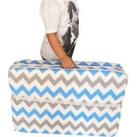 Resim Bebek Yatağı Oyun Parkı Çocuk Yatağı Katlanabilir Sünger Yatak 60x120-4 Cm Mavi-gri Zikzak 