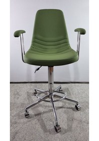 Resim Metal Krom Tekerlekli Yeşil Deri Rahat Kollu Bar Sandalyesi Yeşil 