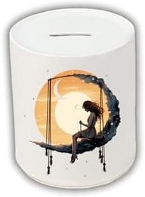 Resim Ayda Sallanan Kız Baskılı Kumbara - Para Biriktirme Kumbarası 