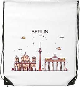 Resim DIYthinker Kadın Berlin Almanya Düz Kent Simgesi Desenli İpli Sırt Çantası İnce Çizgiler Alışveriş Yaratıcı El Çantası Omuz Environ Tal Polyester Çanta 