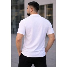 Resim Beruflic Erkek Waffle Kumaş Kısa Kollu Düğmeli Açık Yaka Regular Fit Gömlek - Beyaz 