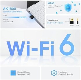 Resim TP-Link Archer TX20U Nano, AX1800 Mbps, Çift Bant, MU-MIMO, USB 2.0, WPA3, Windows 10/11 Uyumlu, Wi-Fi 6 Nano USB Adaptör 