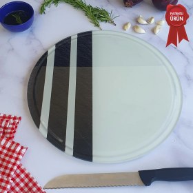 Resim Decorita Kanallı Cam Kesme Tahtası - Cam Kesme Tablası | Black Rock Şeritli | Çap32cm | Patentli Ürün 
